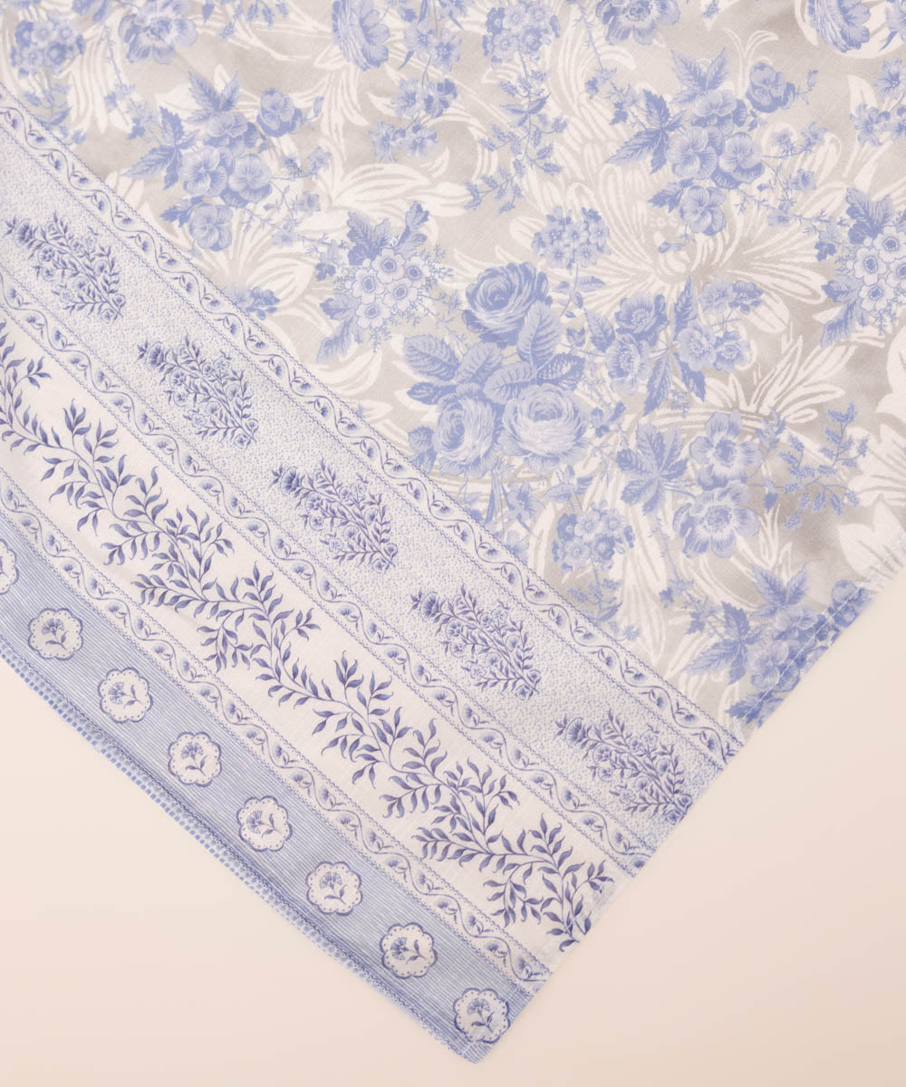 Textured Voile Blue Printed Dupatta