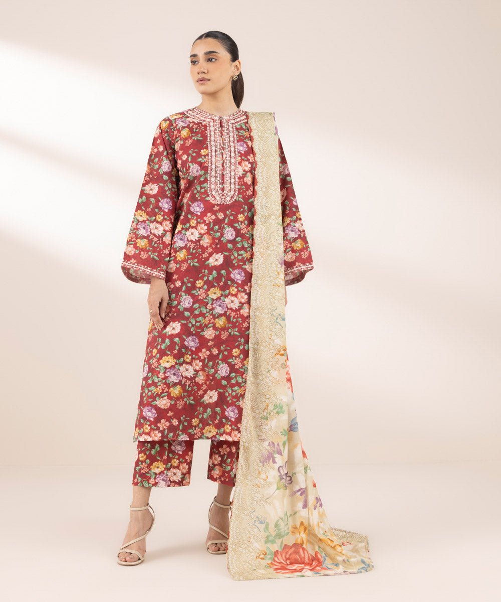 Textured Voile Multi Printed Dupatta