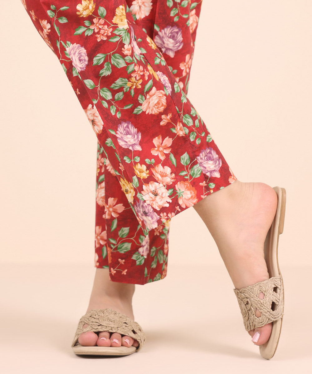 Women's RTW Cambric Red Printed Straight Pants