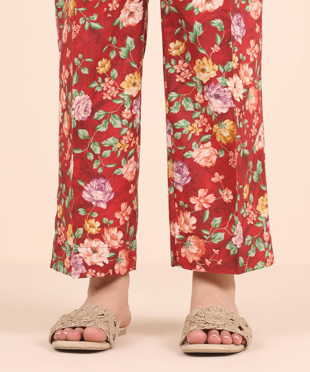 Women's RTW Cambric Red Printed Straight Pants