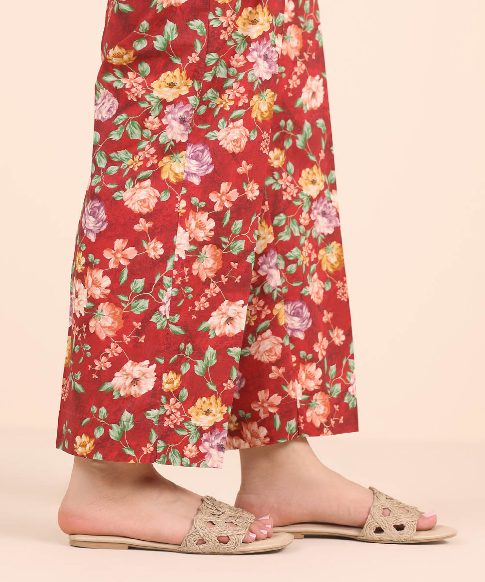 Women's RTW Cambric Red Printed Straight Pants