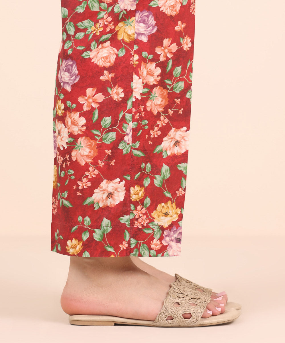 Women's RTW Cambric Red Printed Straight Pants