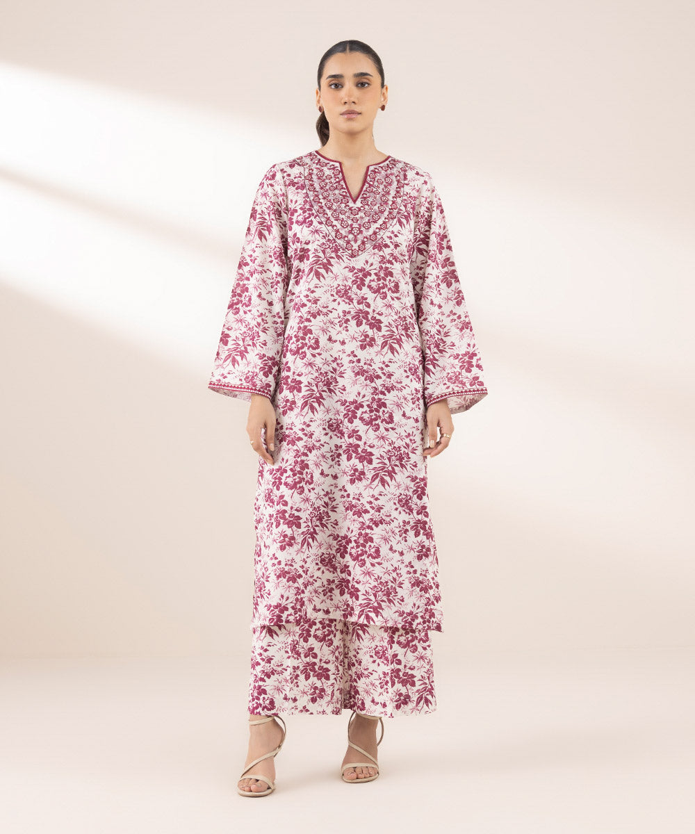 Women's RTW Lawn Pink Embroidered A-Line Shirt