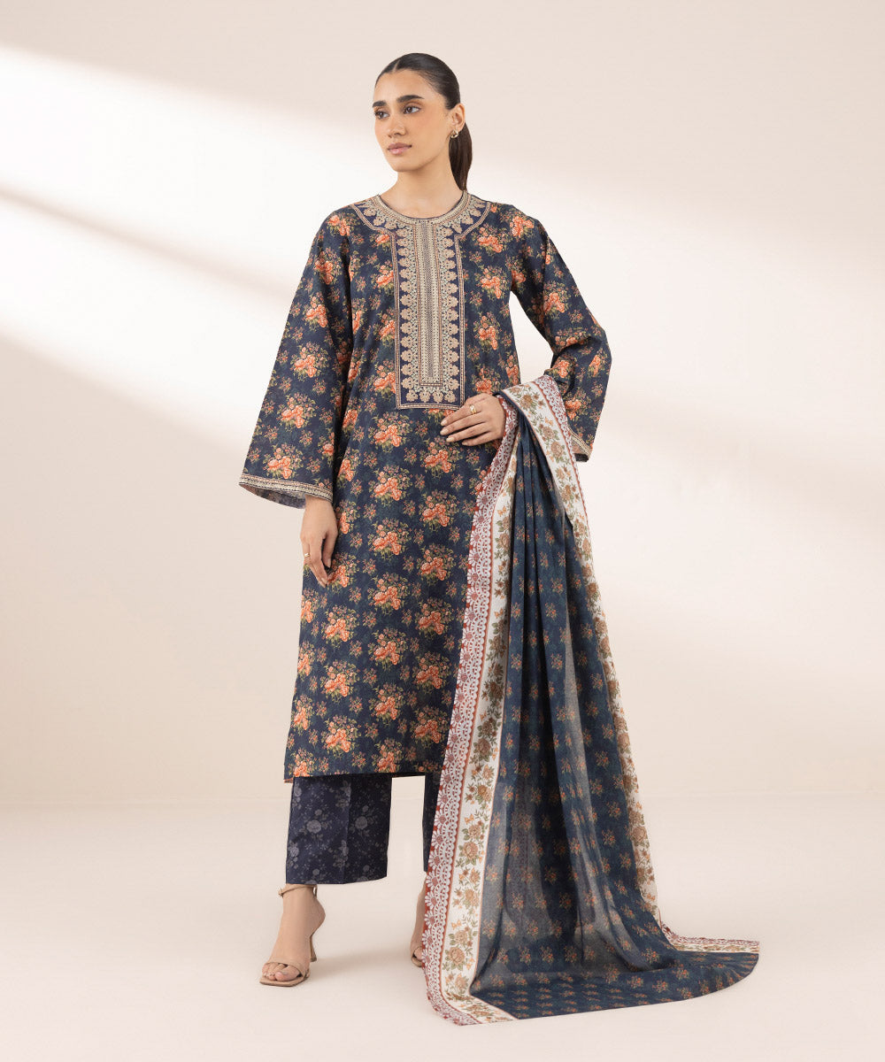 Fine Voile Blue Printed Dupatta