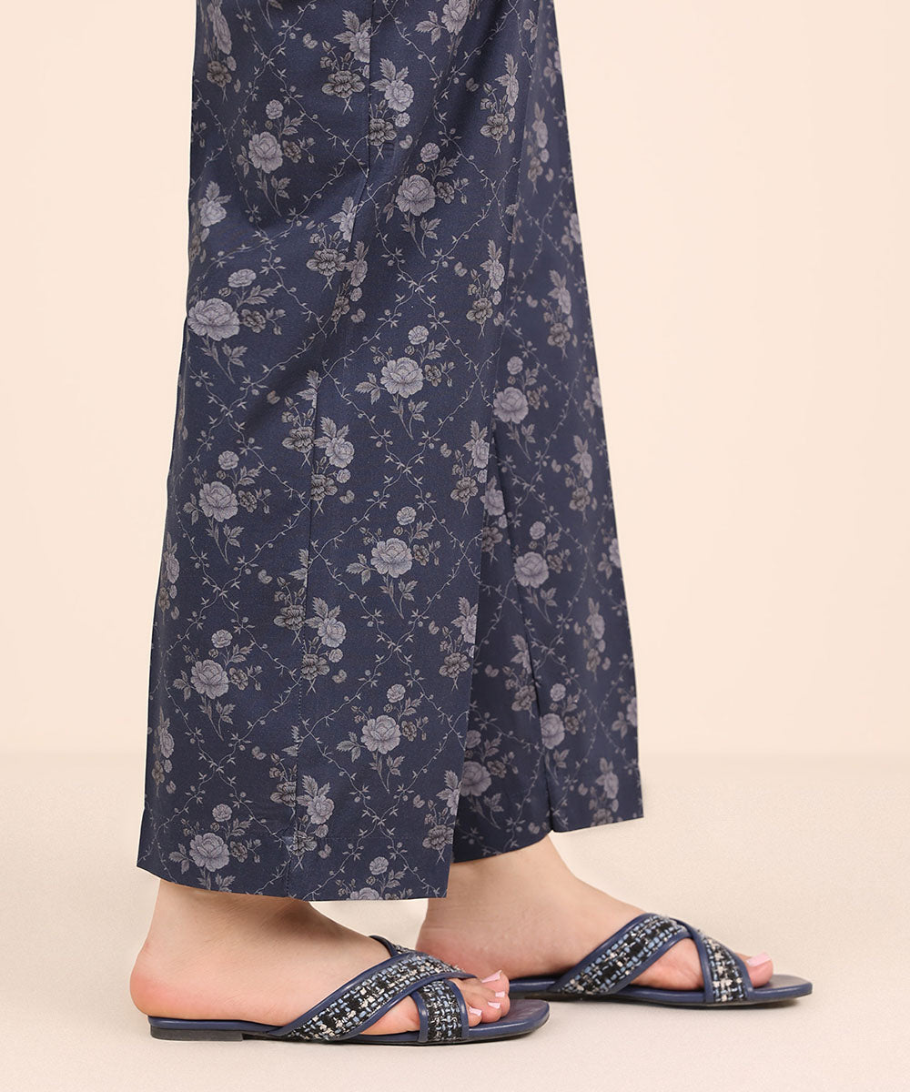 Women's RTW Cambric Blue Printed Straight Pants