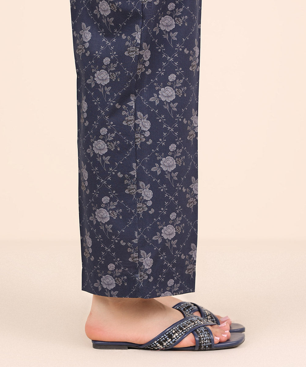 Women's RTW Cambric Blue Printed Straight Pants