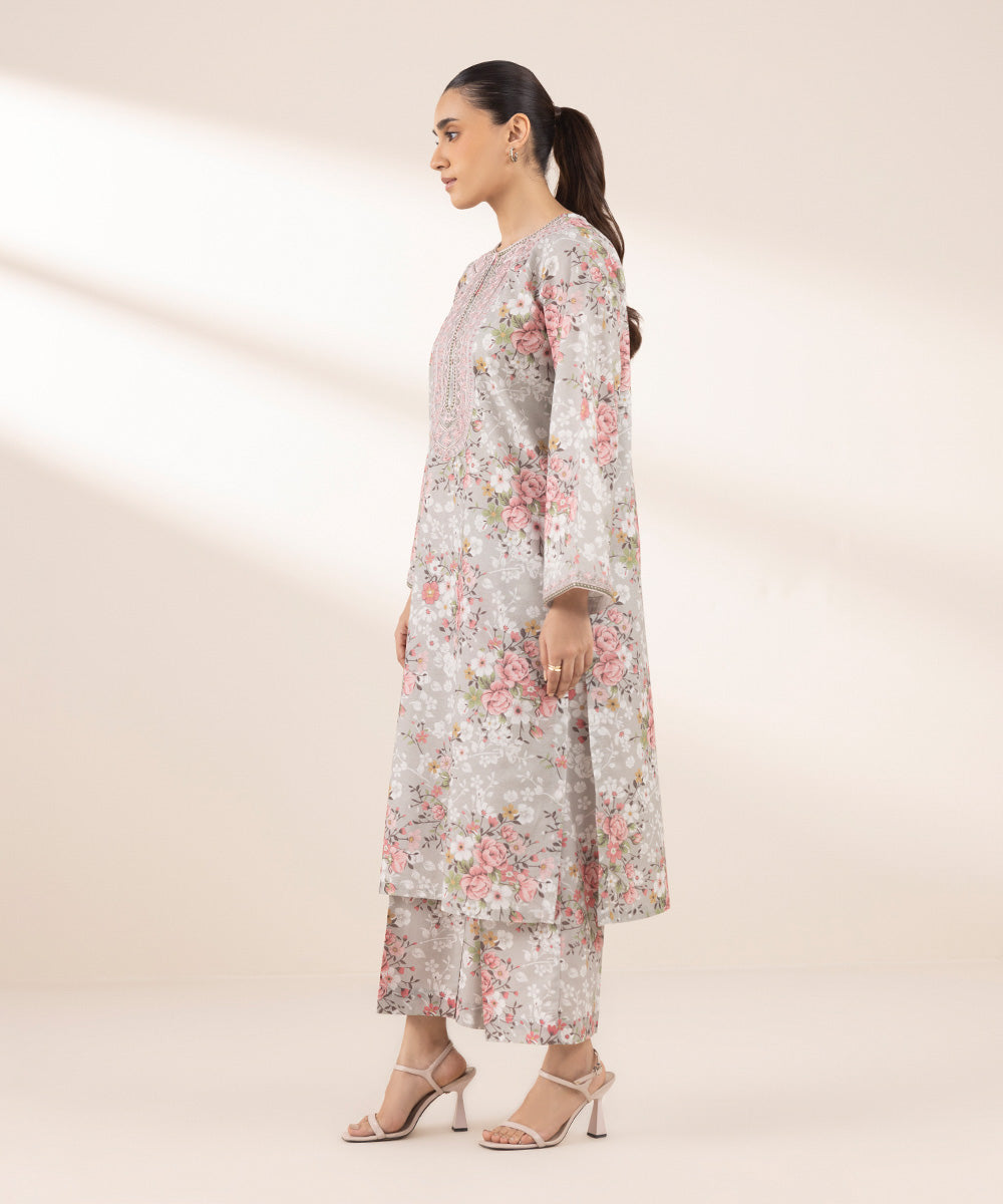 Women's RTW Lawn Grey Embroidered A-Line Shirt