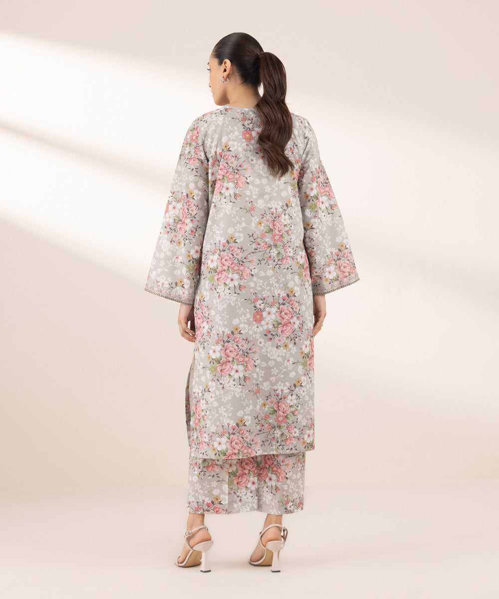 Women's RTW Lawn Grey Embroidered A-Line Shirt