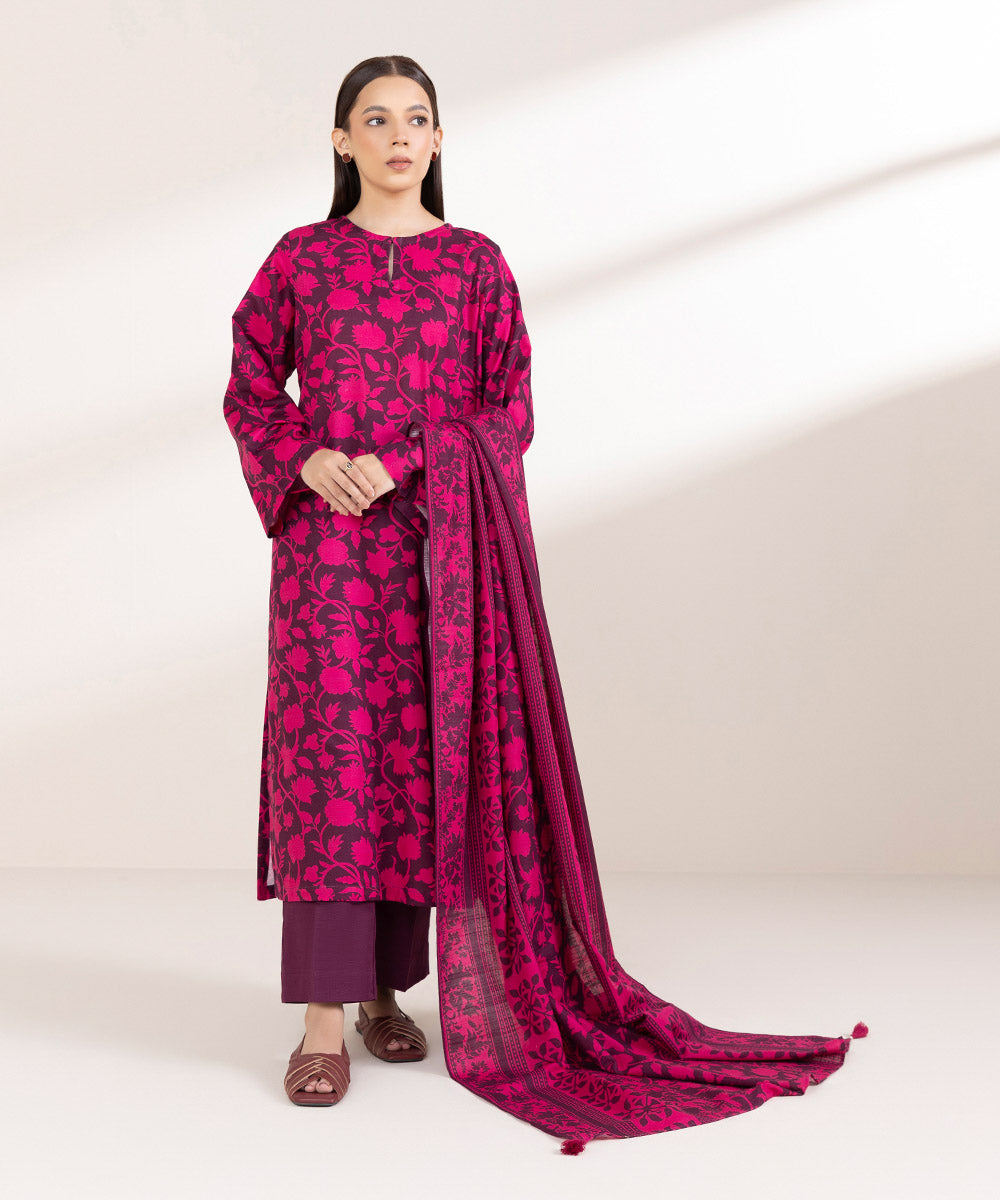 Women's Pret Khaddar Printed Plum A-Line Shirt