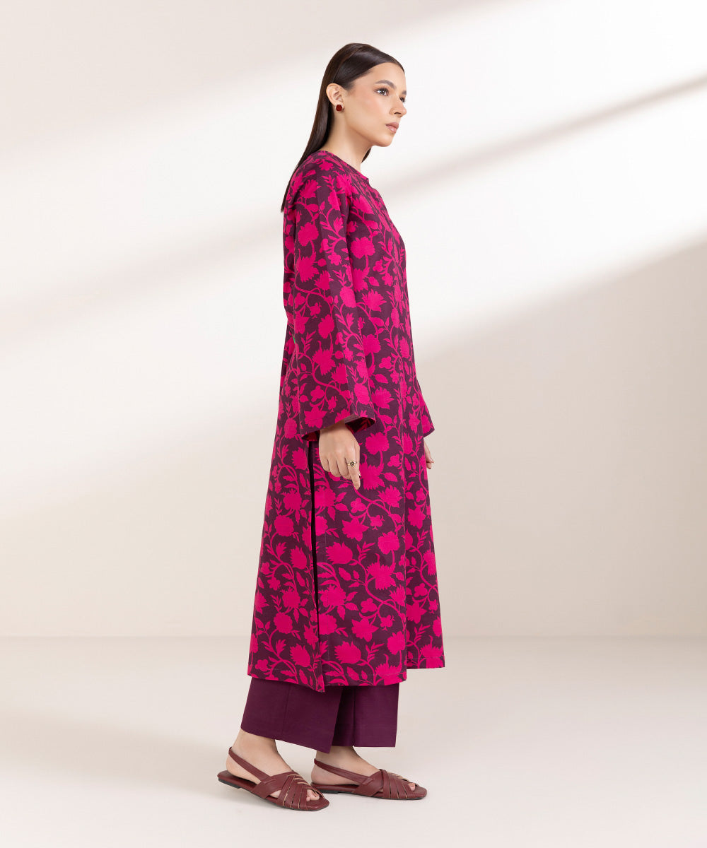 Women's Pret Khaddar Printed Plum A-Line Shirt