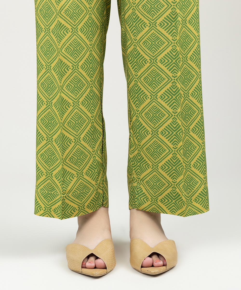 Women's Pret Linen Printed Mustard Straight Pants