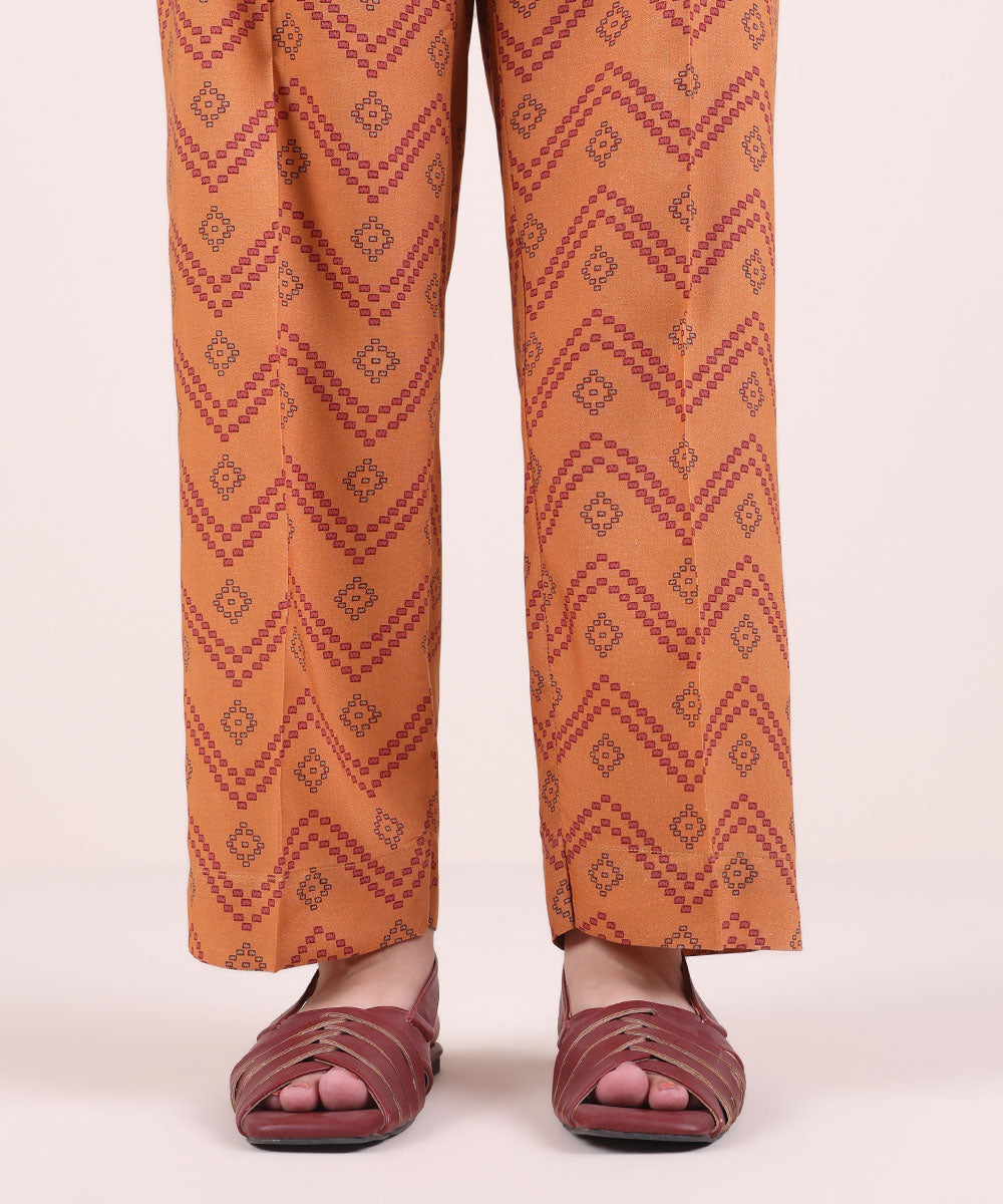 Women's Pret Linen Printed Orange Straight Pants