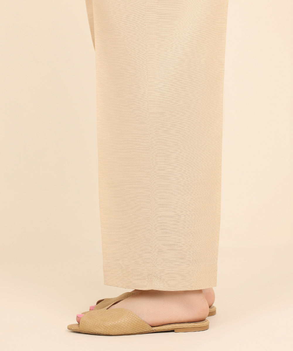 Women's Pret Khaddar Beige Solid Straight Pants