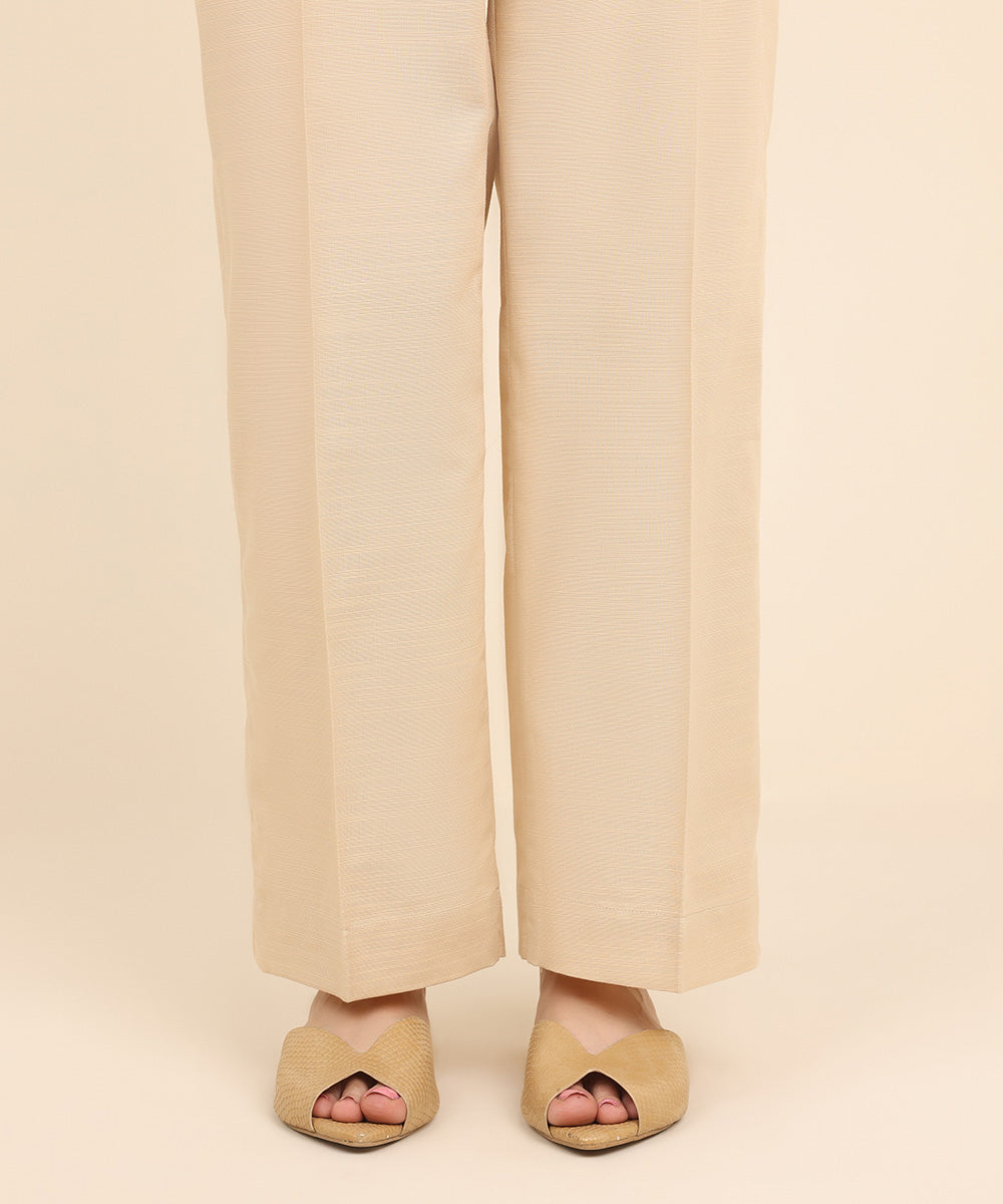 Women's Pret Khaddar Beige Solid Straight Pants