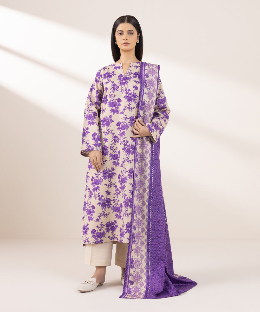 Khaddar Purple Printed Dupatta