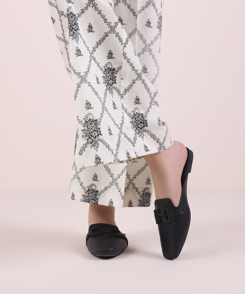 Women's Pret Cambric Printed White Culottes