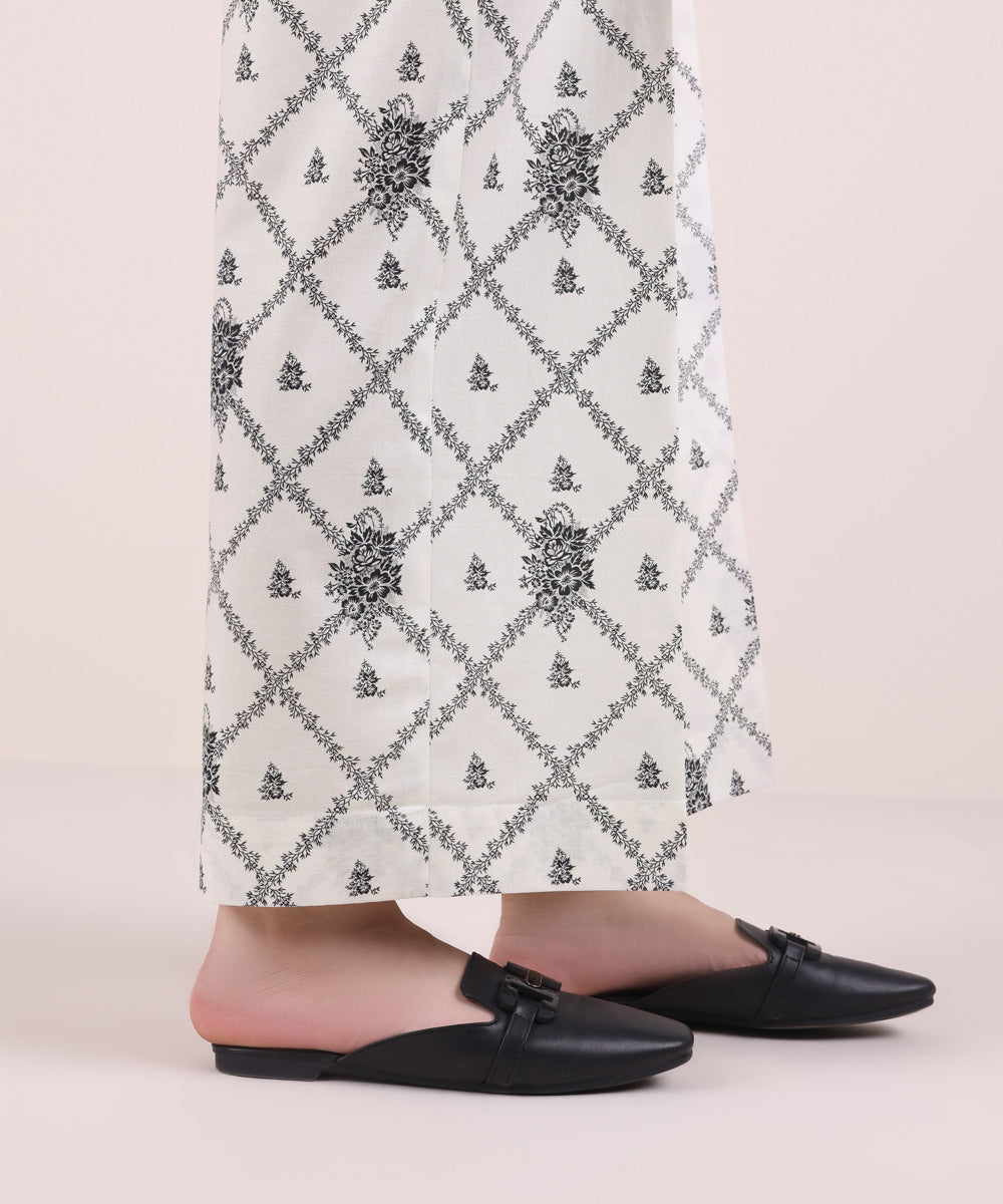 Women's Pret Cambric Printed White Culottes