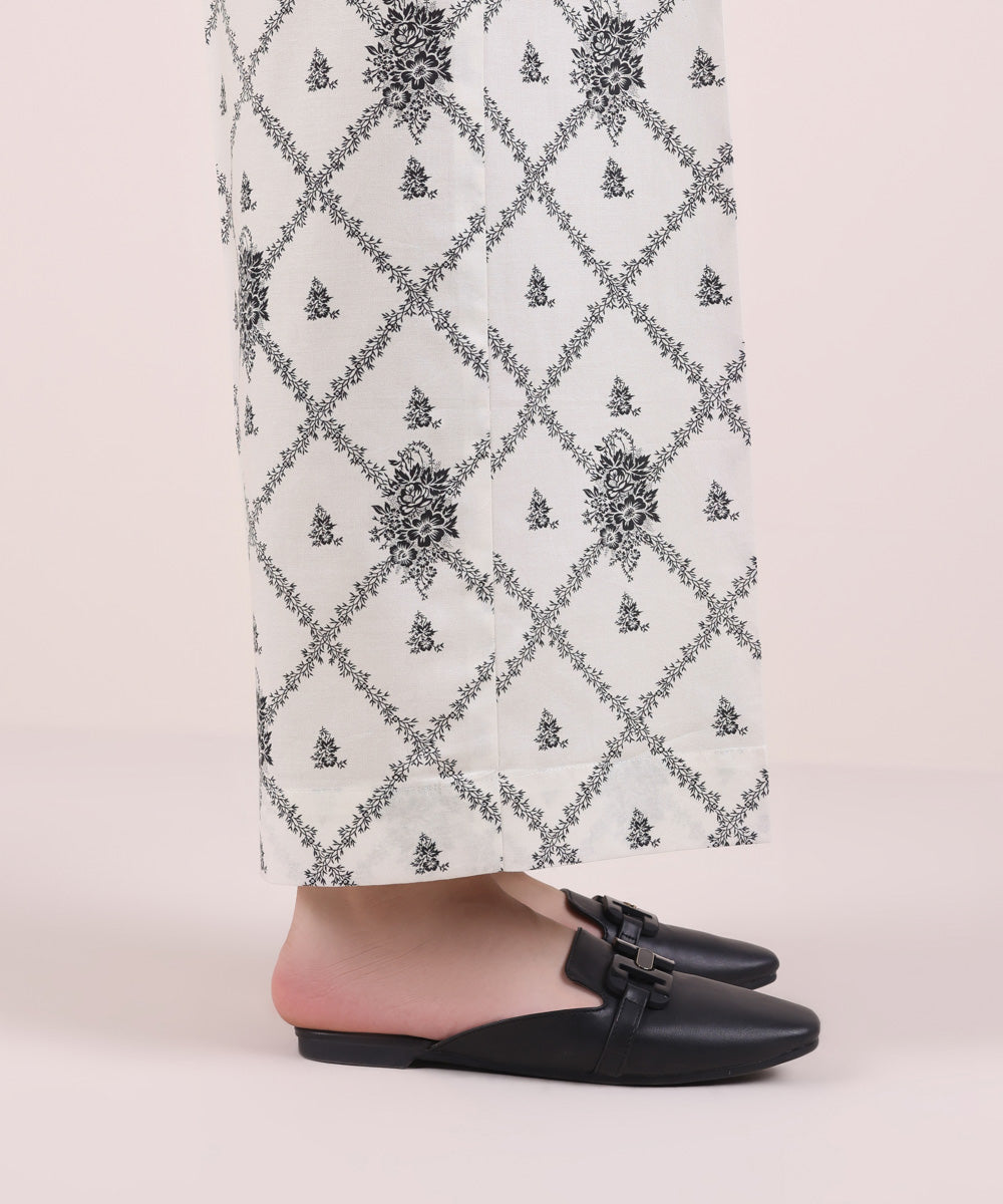 Women's Pret Cambric Printed White Culottes