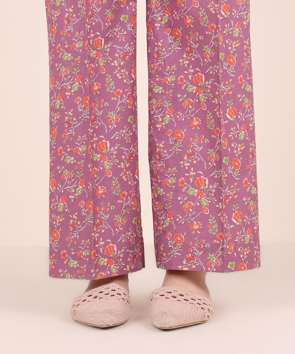 Women's Pret Cambric Printed Purple Straight Pants