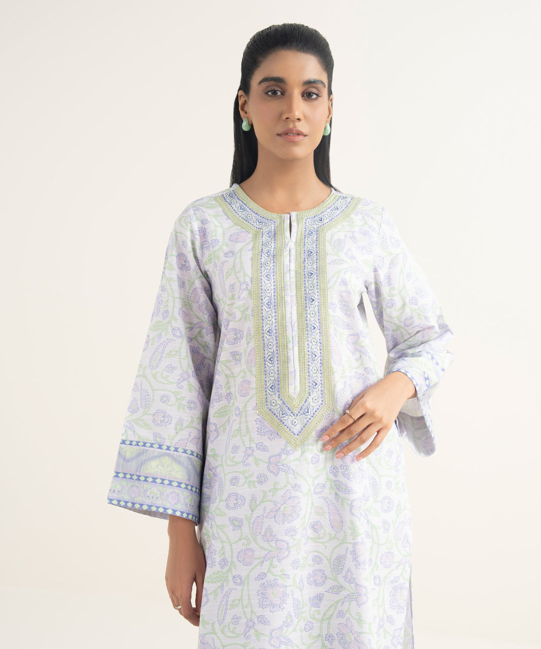 Women's RTW Light Khaddar Embroidered Lilac Straight Shirt