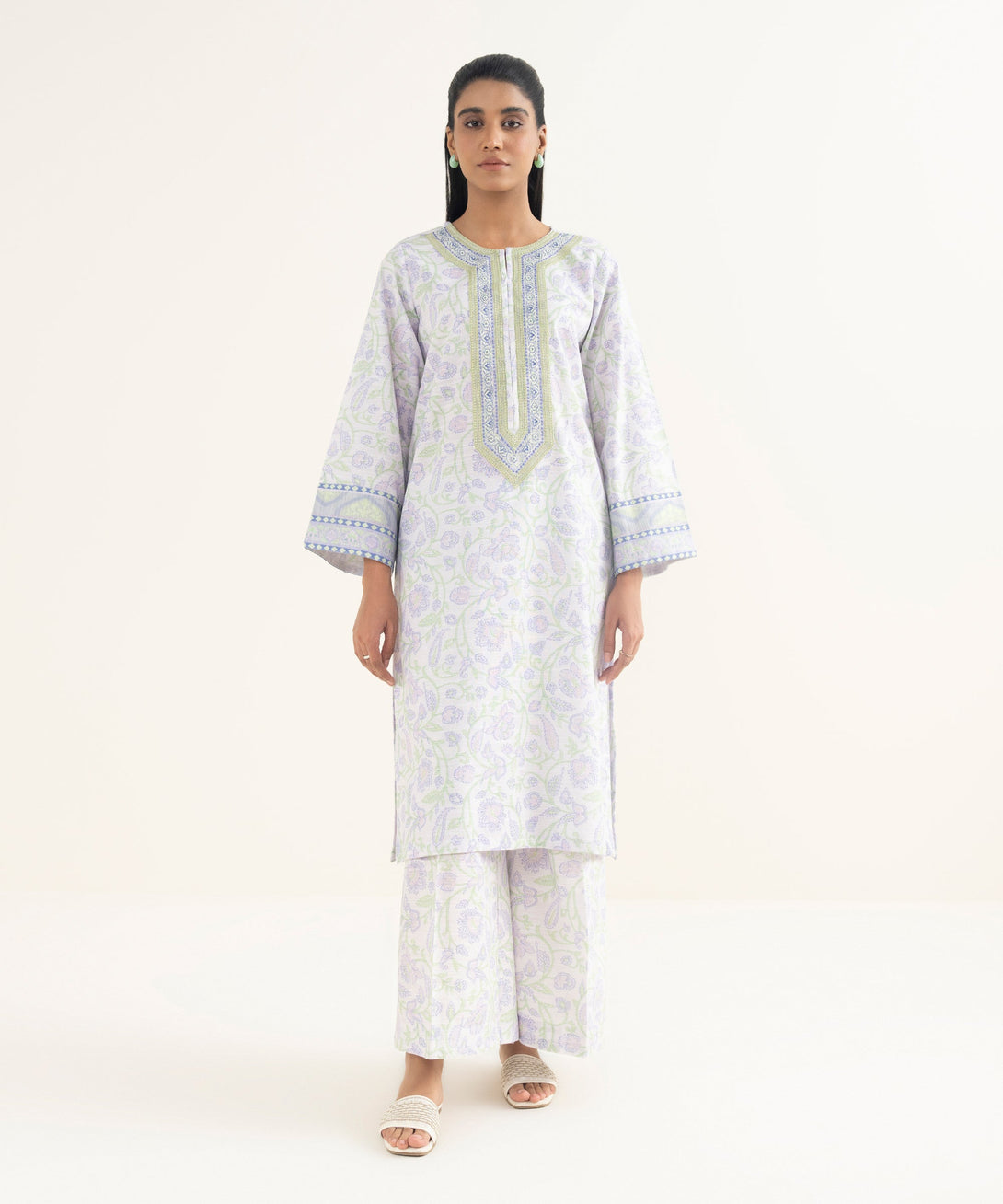 Women's RTW Light Khaddar Embroidered Lilac Straight Shirt