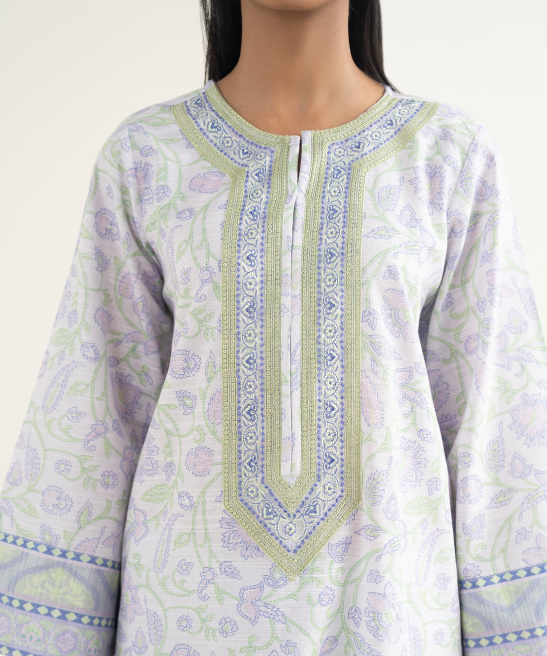 Women's RTW Light Khaddar Embroidered Lilac Straight Shirt