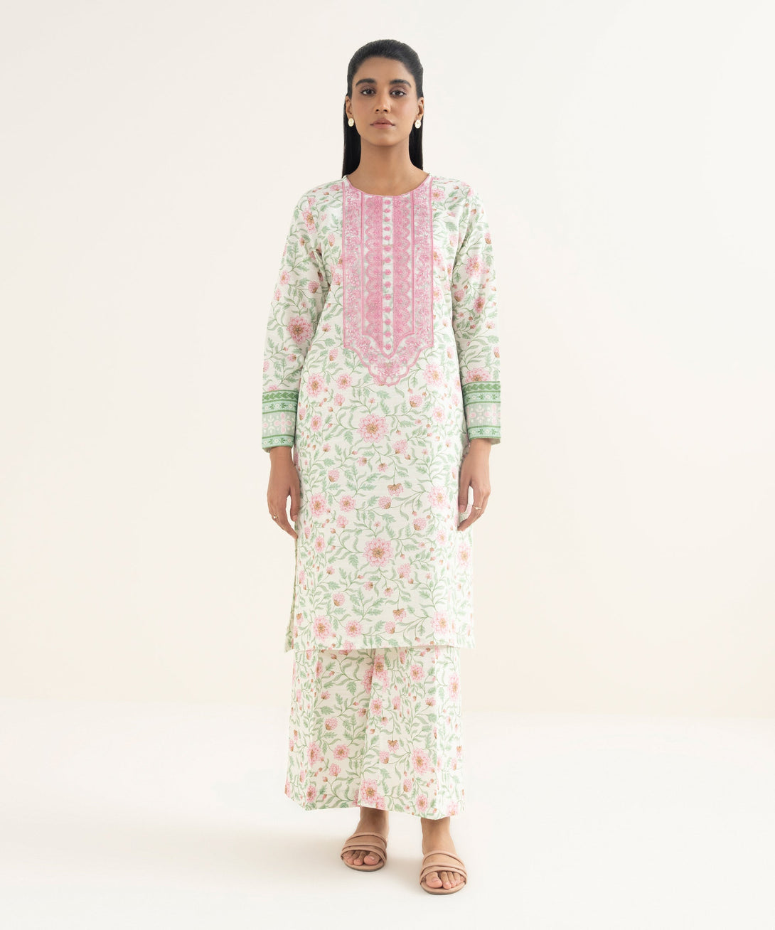 Women's RTW Light Khaddar Embroidered Off White Straight Shirt