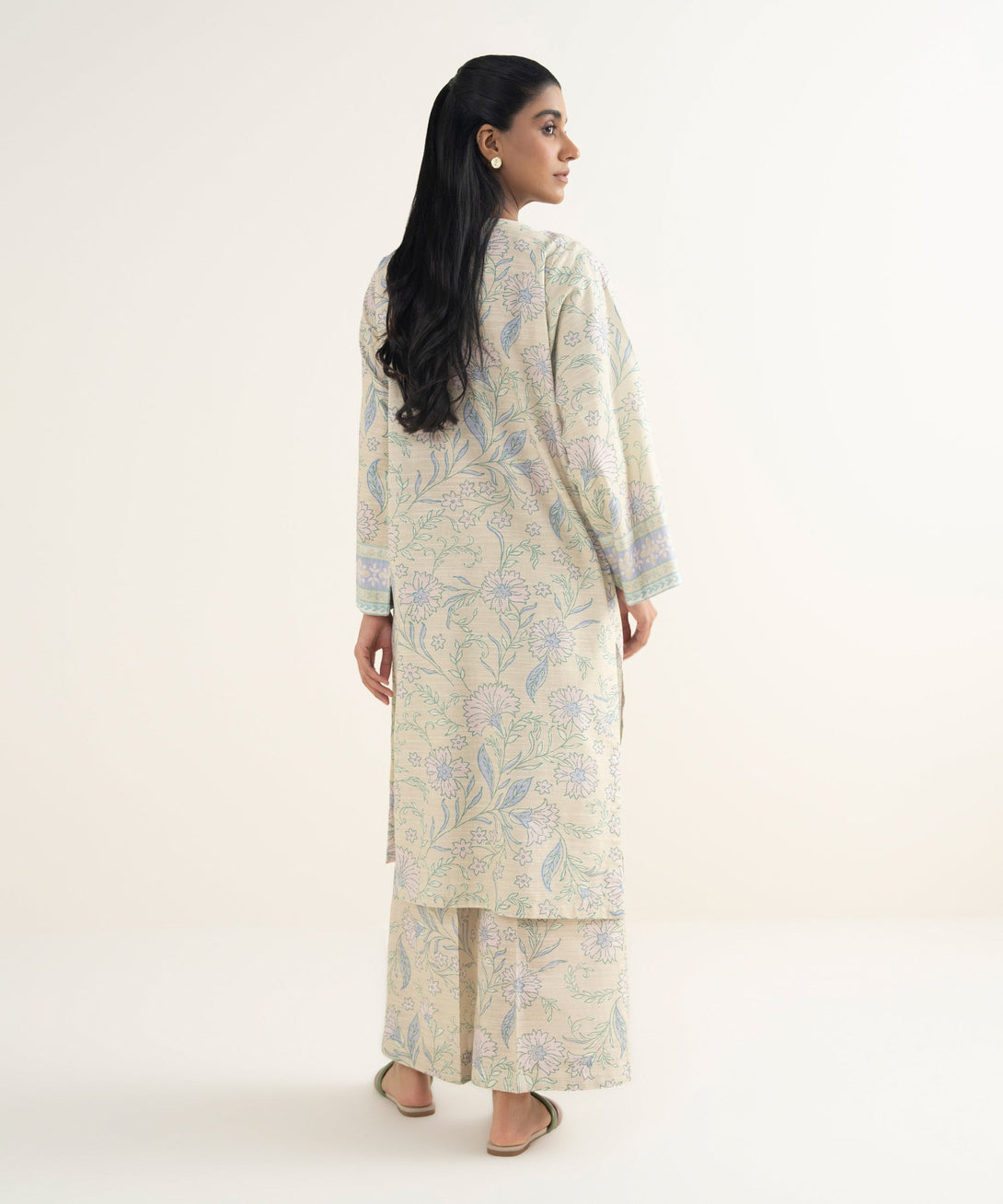 Women's RTW Light Khaddar Embroidered Beige Straight Shirt