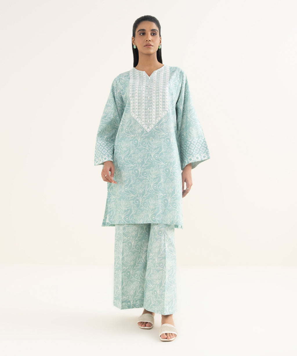 Women's RTW Light Khaddar Embroidered Ice Blue Straight Shirt