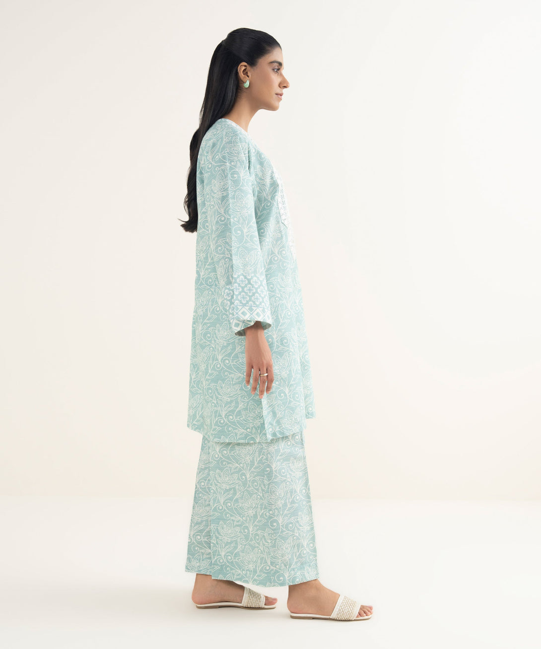 Women's RTW Light Khaddar Embroidered Ice Blue Straight Shirt