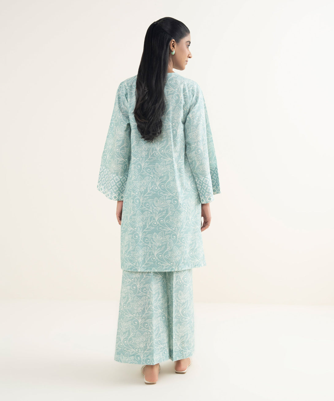 Women's RTW Light Khaddar Embroidered Ice Blue Straight Shirt