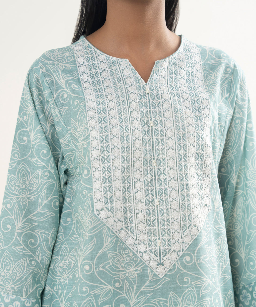 Women's RTW Light Khaddar Embroidered Ice Blue Straight Shirt