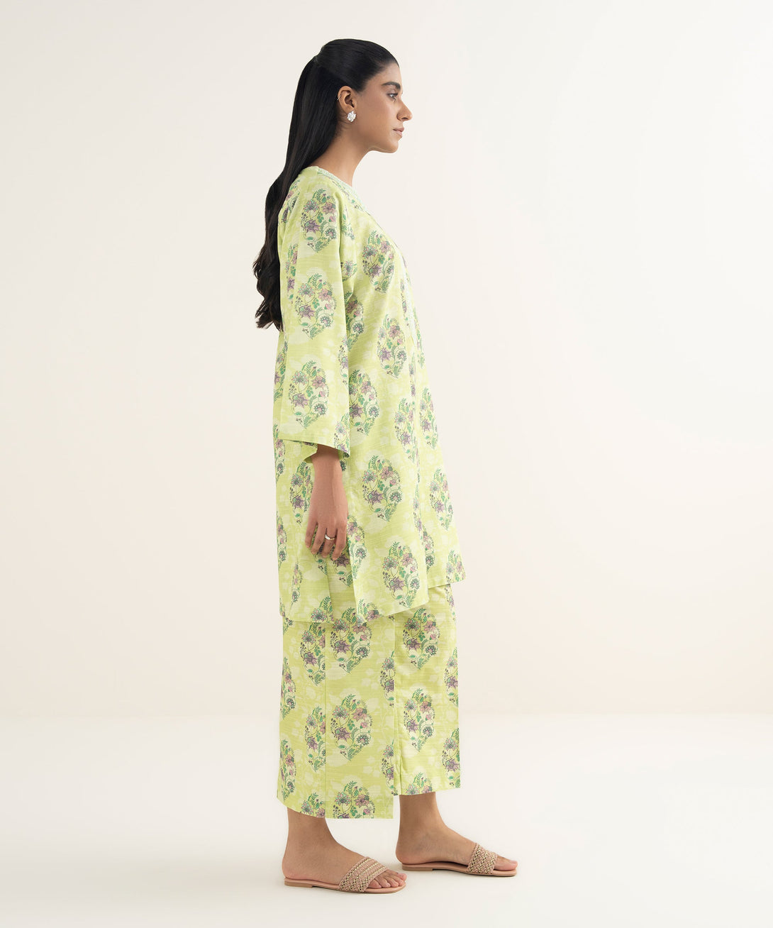 Women's RTW Light Khaddar Embroidered Lime Green Straight Shirt