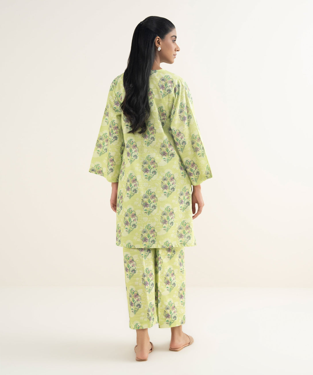 Women's RTW Light Khaddar Embroidered Lime Green Straight Shirt