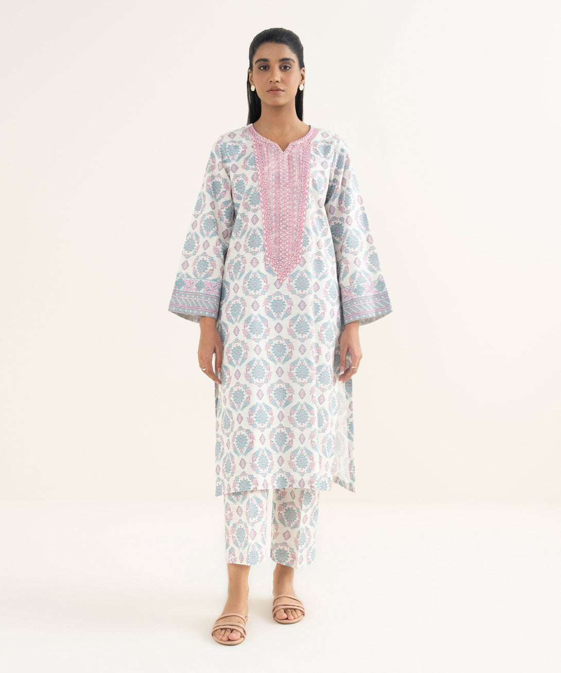 Women's RTW Light Khaddar Embroidered White Straight Shirt