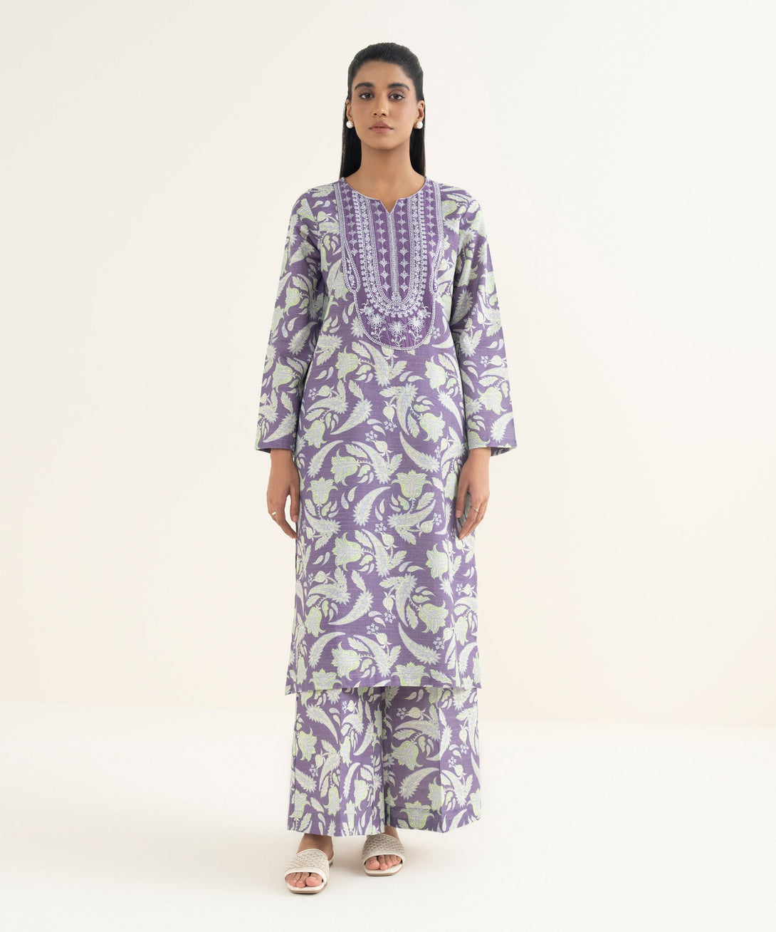 Women's RTW Light Khaddar Embroidered Purple Straight Shirt