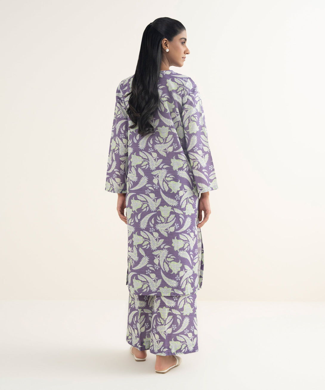 Women's RTW Light Khaddar Embroidered Purple Straight Shirt