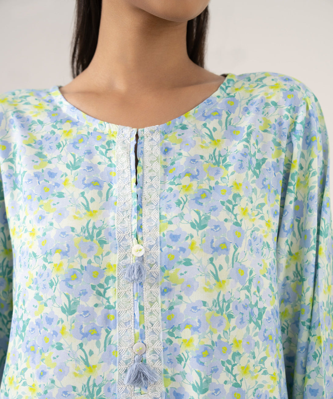 Women's RTW Arabic Lawn Green Printed A-Line Shirt