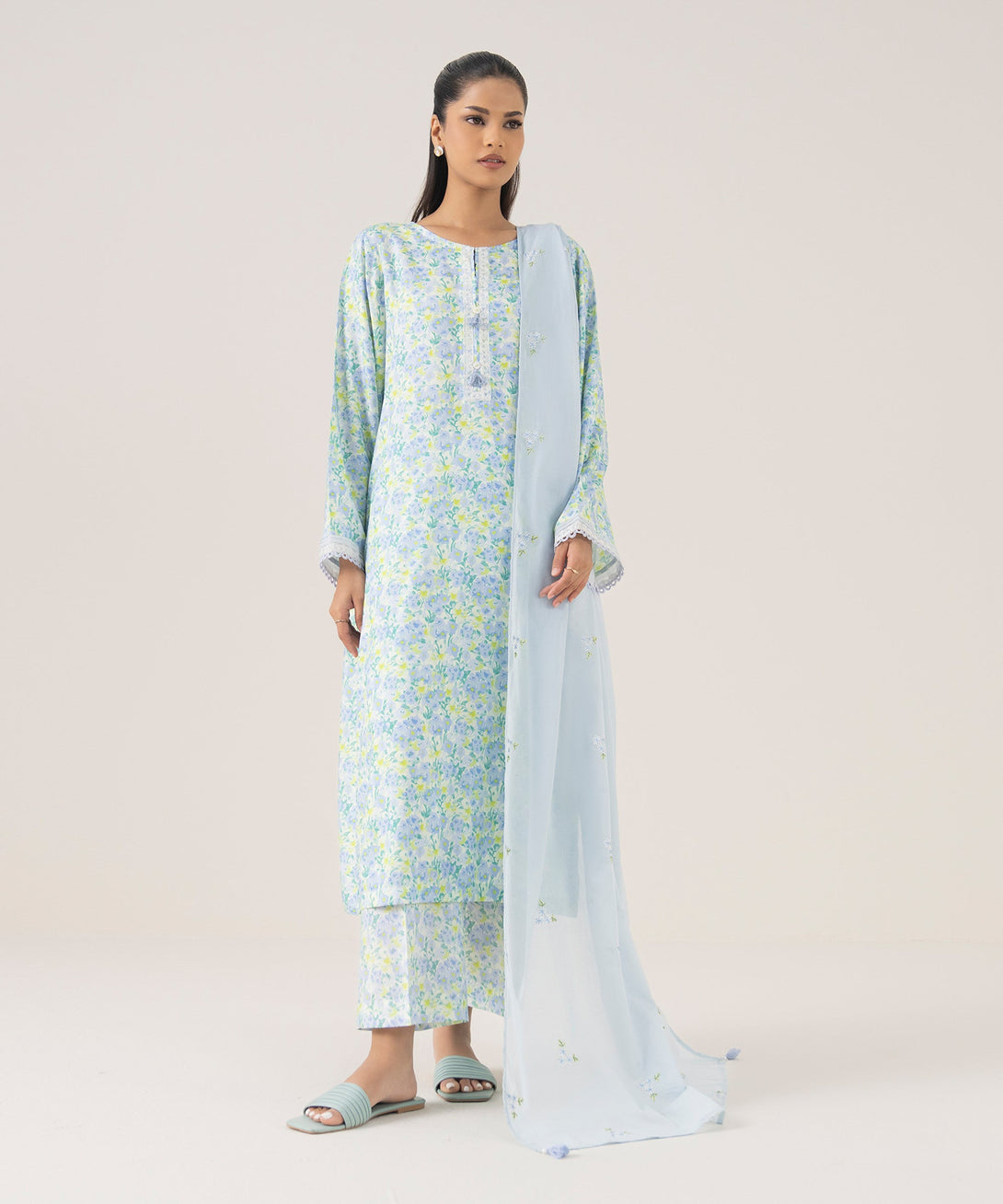 Women's RTW Arabic Lawn Green Printed A-Line Shirt