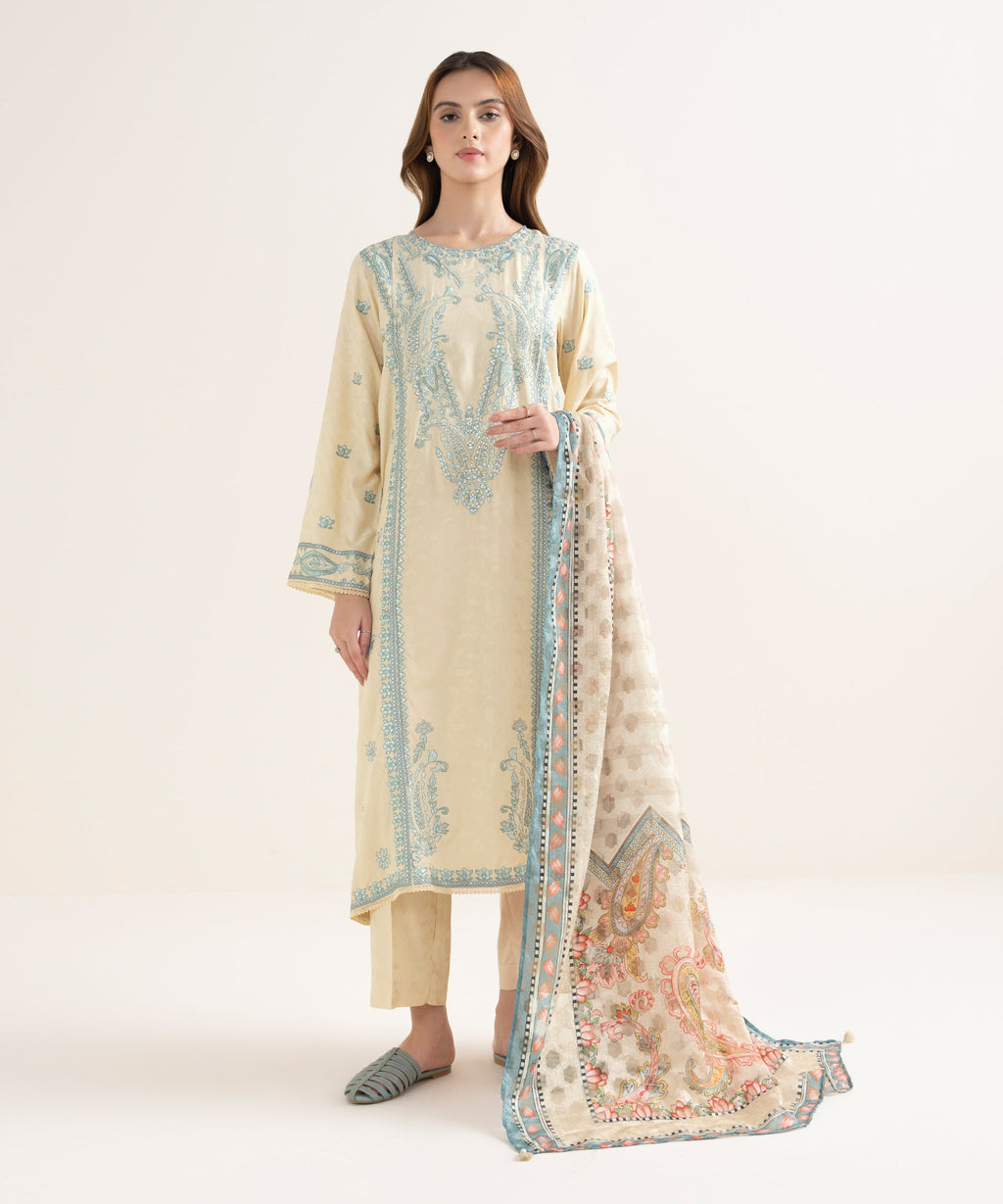 Women's RTW Textured Viscose Embroidered A-Line Off White Shirt