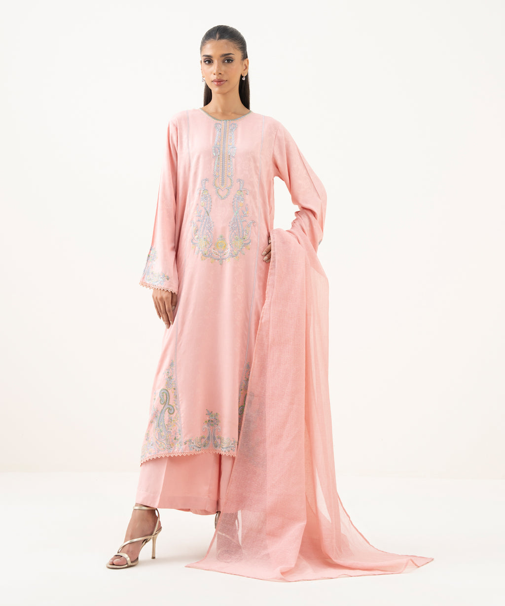 3 Piece - Embroidered Viscose Shirt