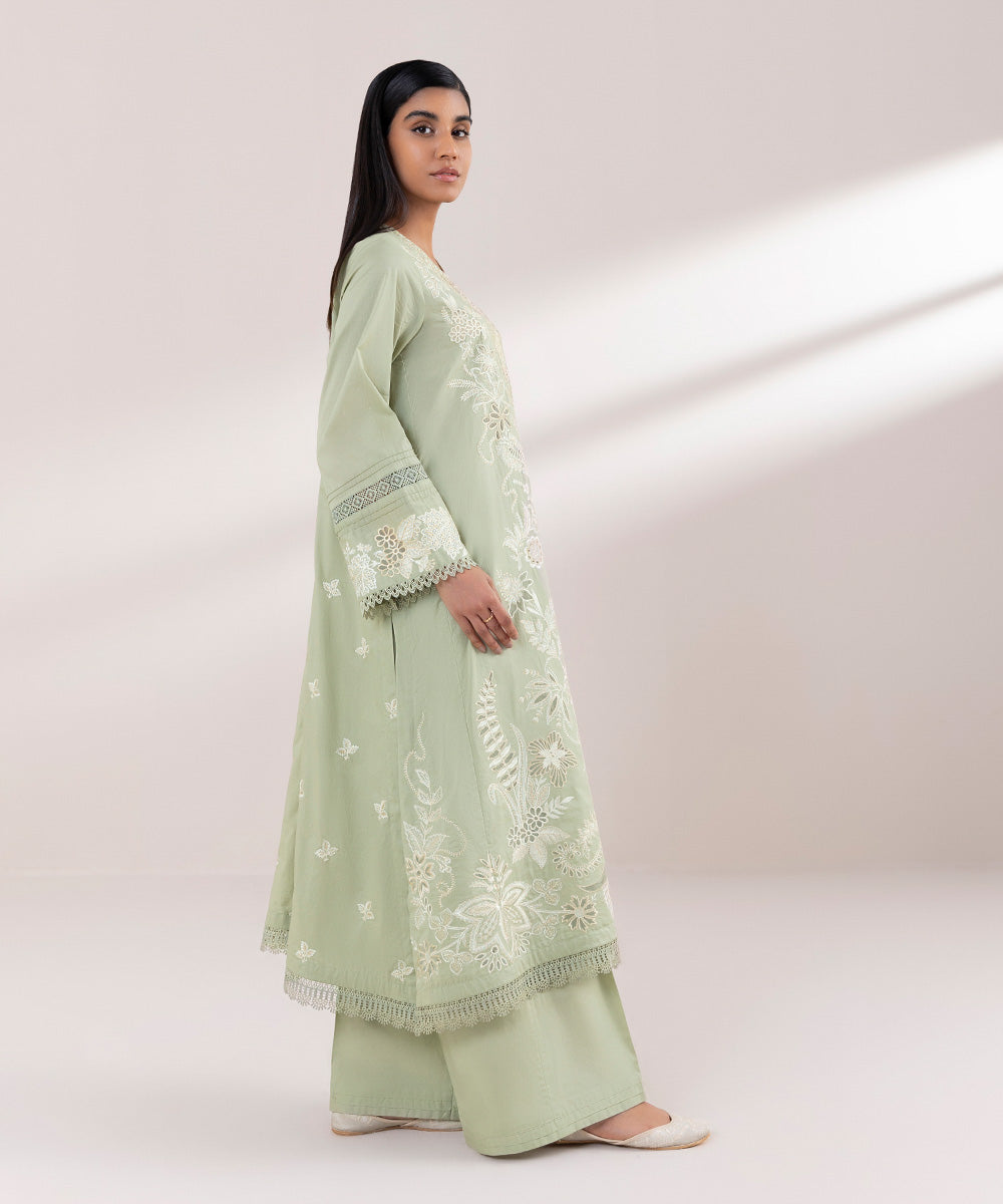 Women's Pret Lawn Embroidered Green A-Line Shirt