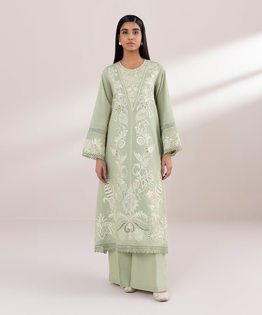 Women's Pret Lawn Embroidered Green A-Line Shirt