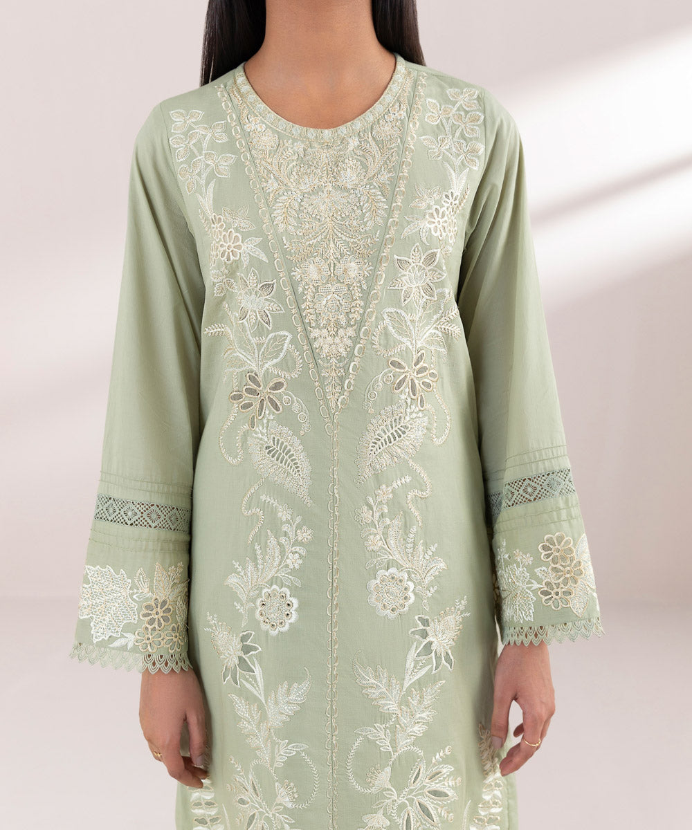 Women's Pret Lawn Embroidered Green A-Line Shirt