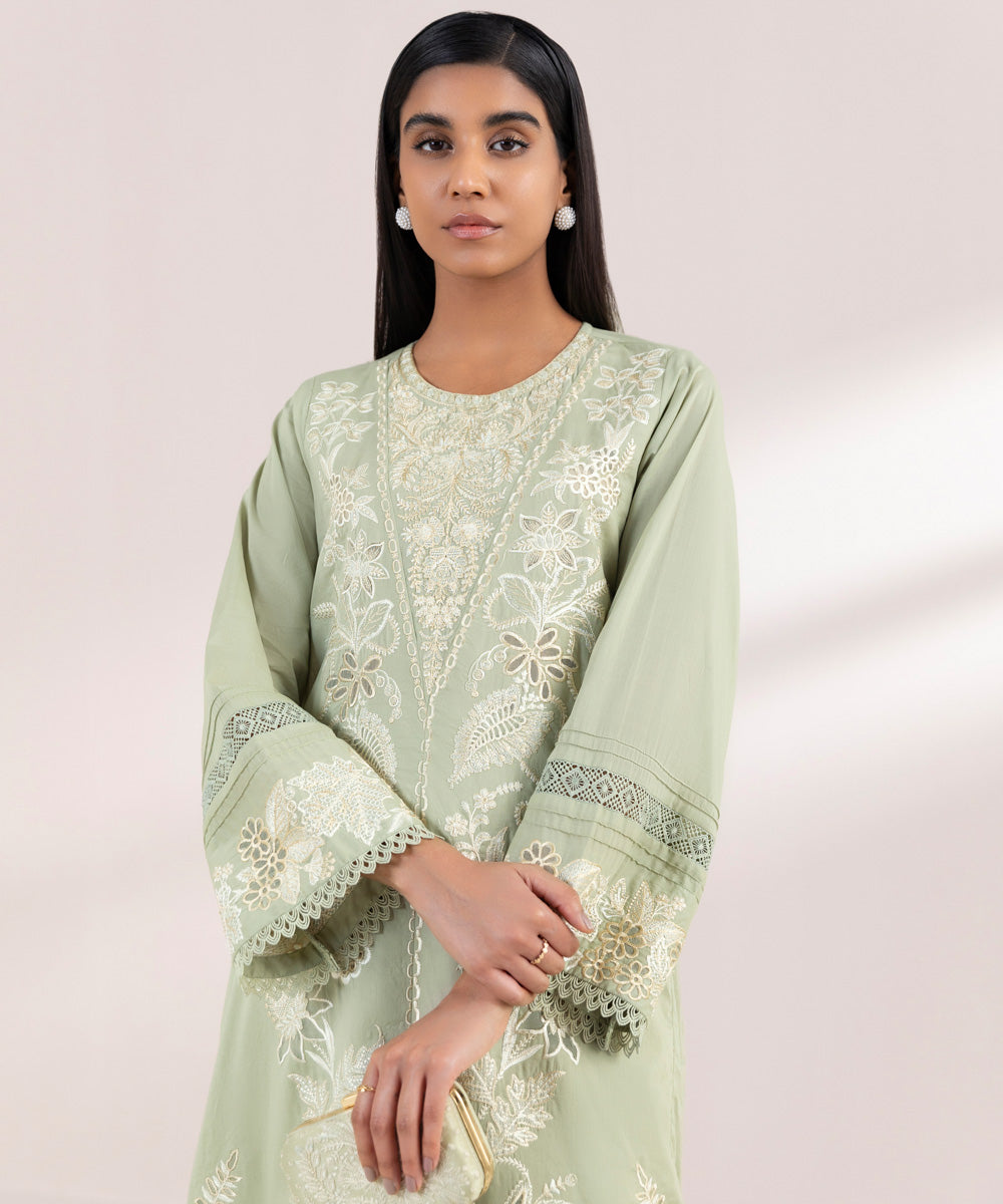 Women's Pret Lawn Embroidered Green A-Line Shirt