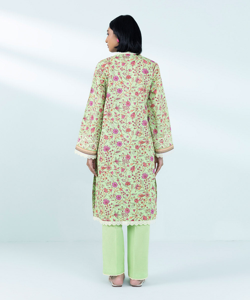 Women's Pret Cambric Embroidered Pistachio Green A-Line Shirt