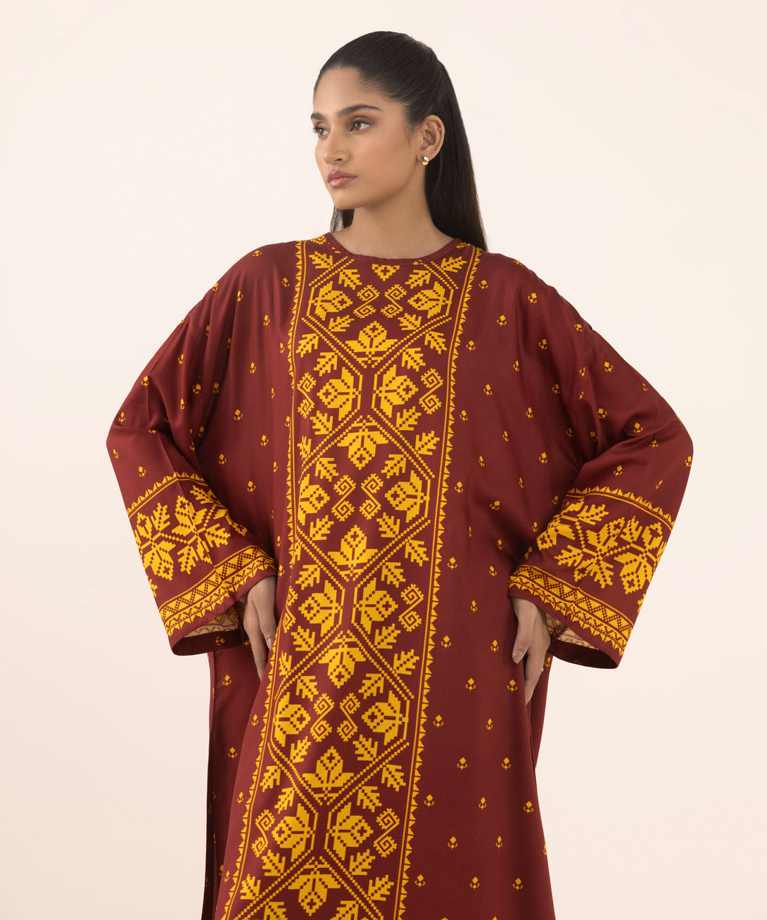 Women's RTW Arabic Lawn Red Printed Boxy Shirt