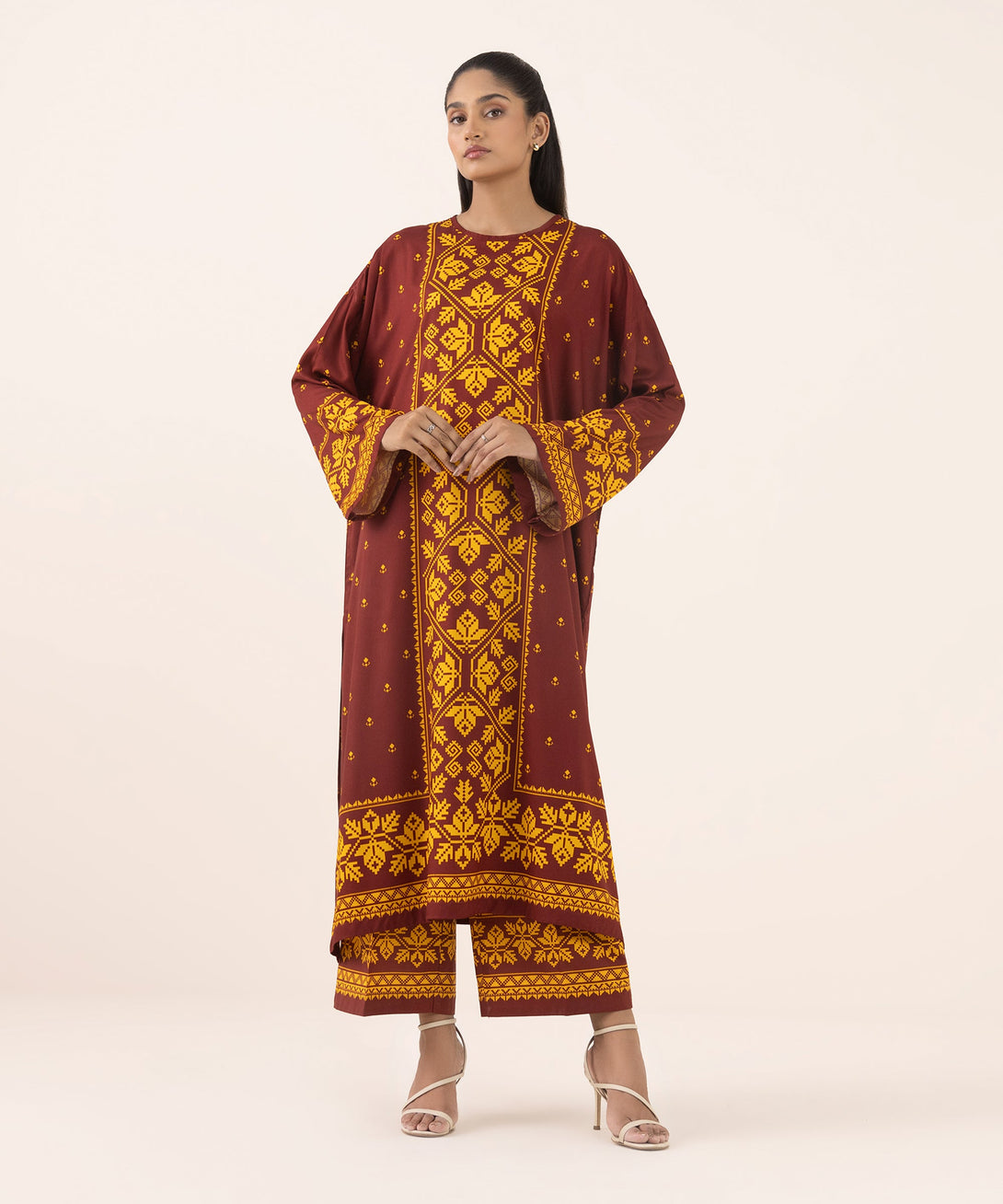 Women's RTW Arabic Lawn Red Printed Boxy Shirt