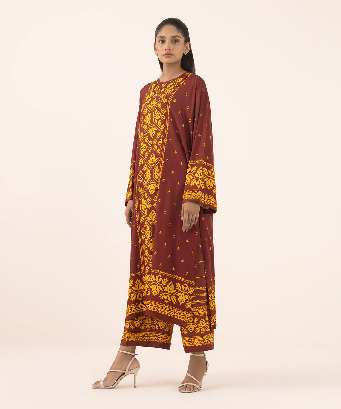 Women's RTW Arabic Lawn Red Printed Boxy Shirt