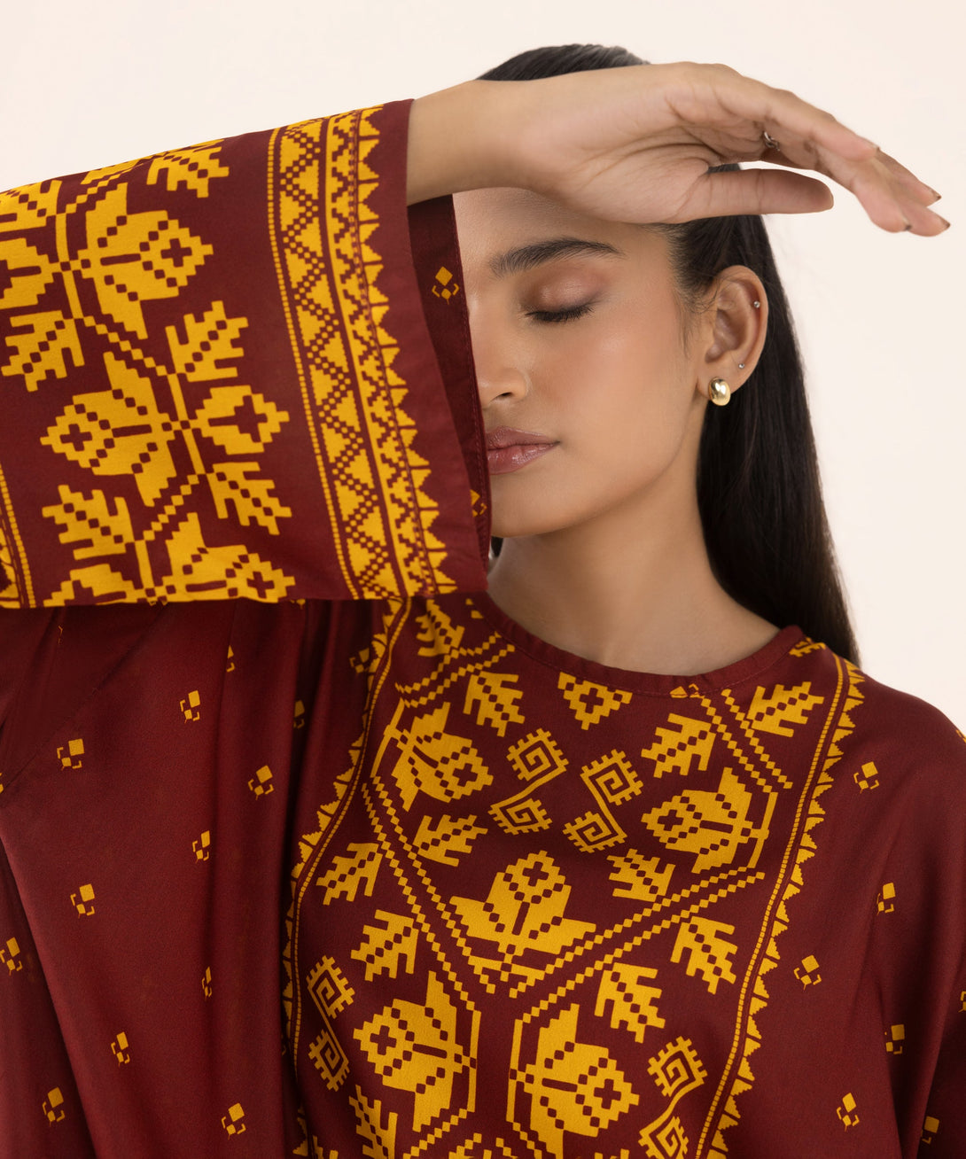 Women's RTW Arabic Lawn Red Printed Boxy Shirt